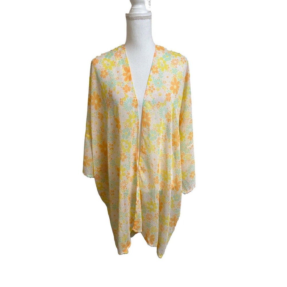 NWT Aerie Floral Yellow Chiffon Cape Coverup One Size NEW